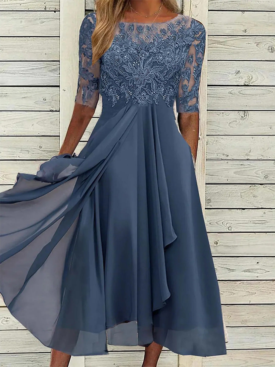 Nadia Half-Sleeve Midi Dress Blue 1