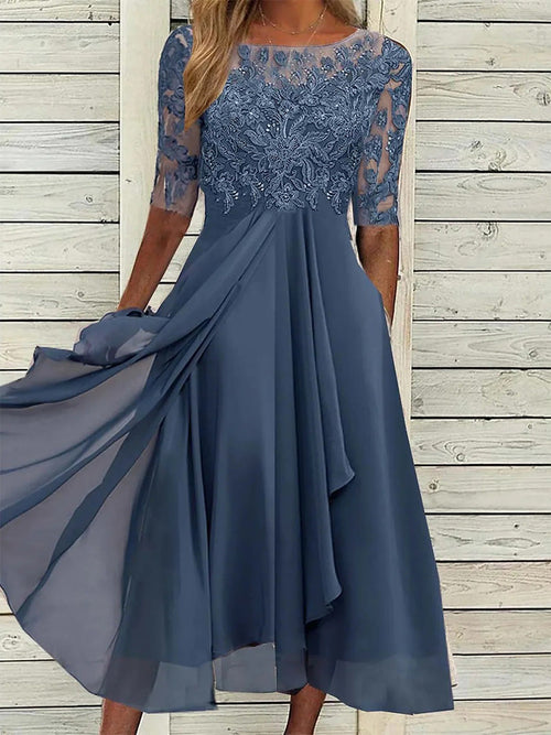 Nadia Half-Sleeve Midi Dress Blue 1