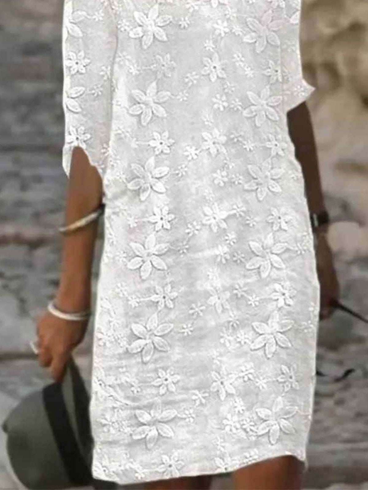 Evadne Lace Three-Quarter Dress White 2