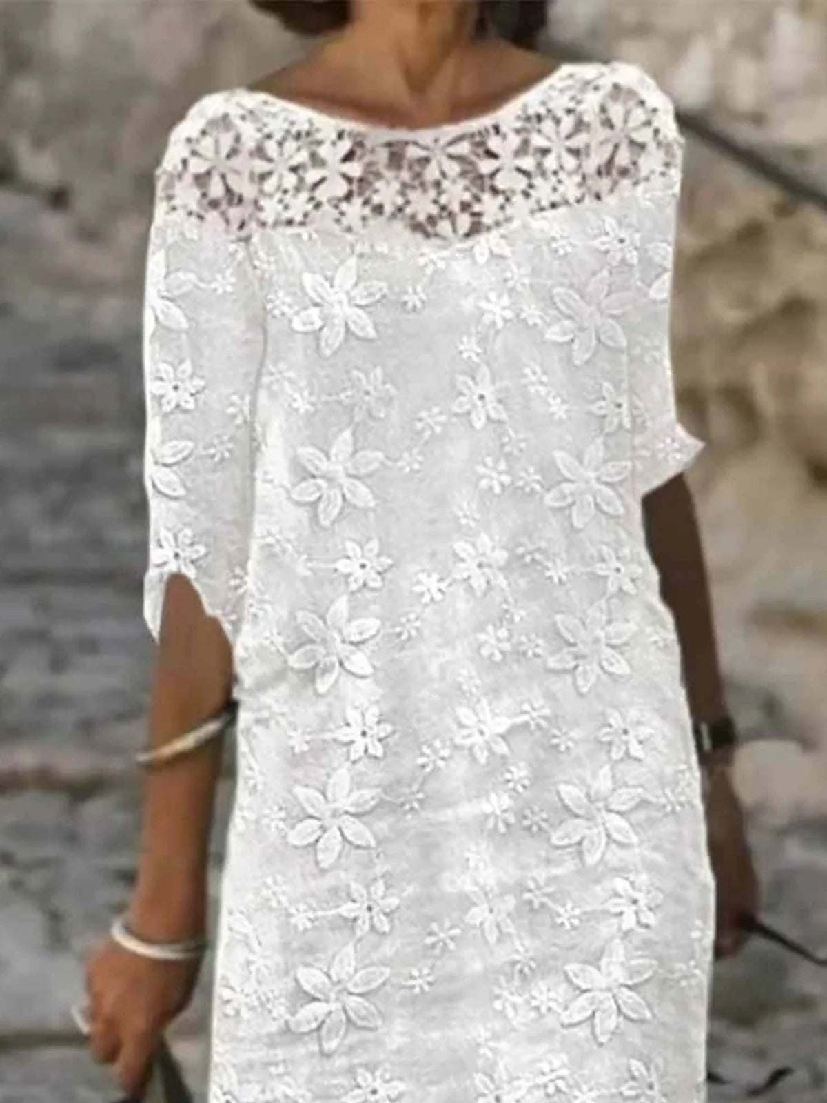 Evadne Lace Three-Quarter Dress White 3