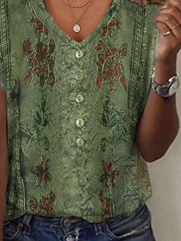 Margot Printed Linen Shirt Dress Green 3