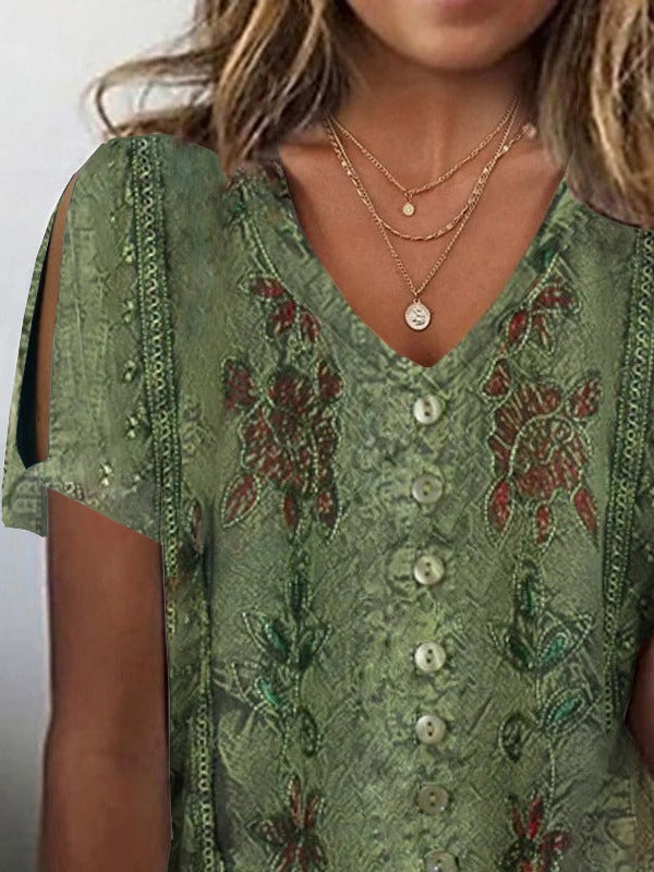 Margot Printed Linen Shirt Dress Green 2