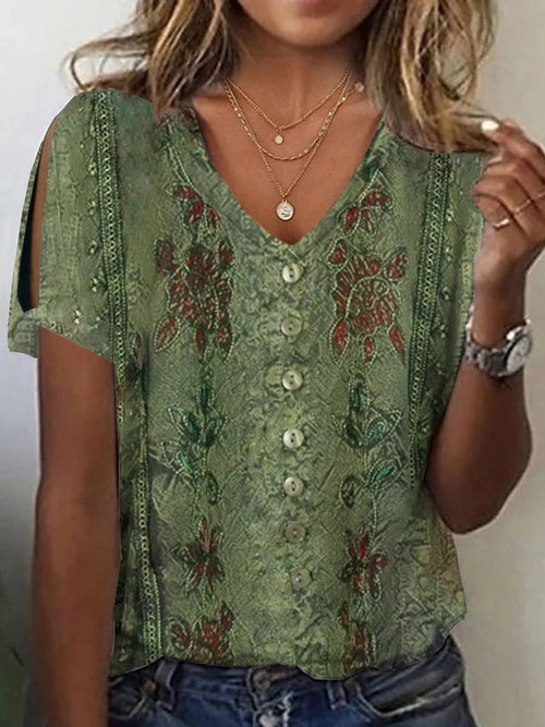 Margot Printed Linen Shirt Dress Green 1