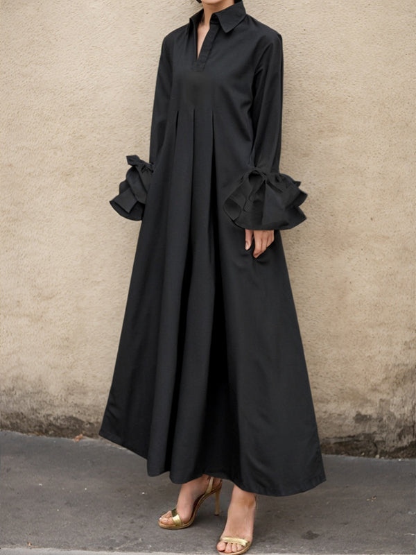 Celestine Pleated Maxi Shirt Dress BLACK 4