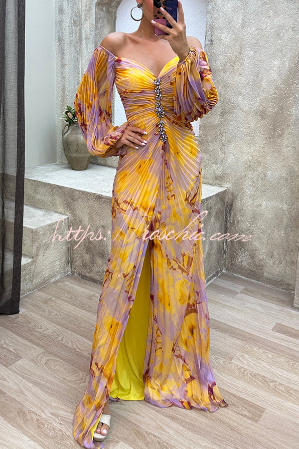 Seraphina Printed Off-Shoulder Maxi Dress Yellow 5