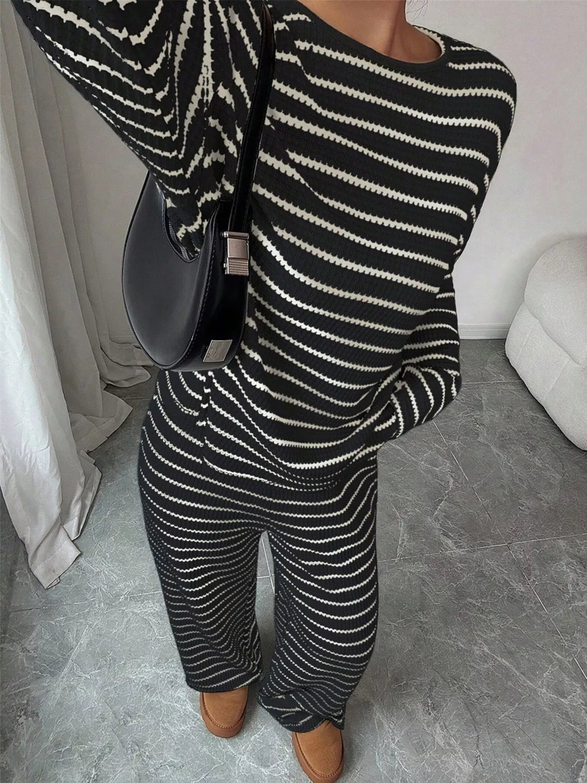Esme Striped Knit Two-Piece Set Khaki 5