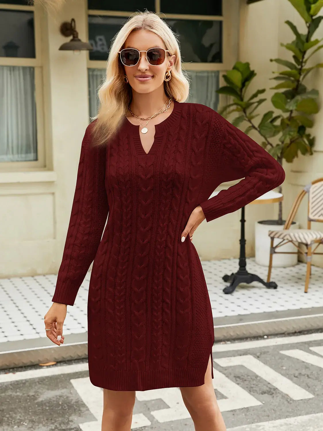 Vivienne Cable-Knit Sweater Dress White 8