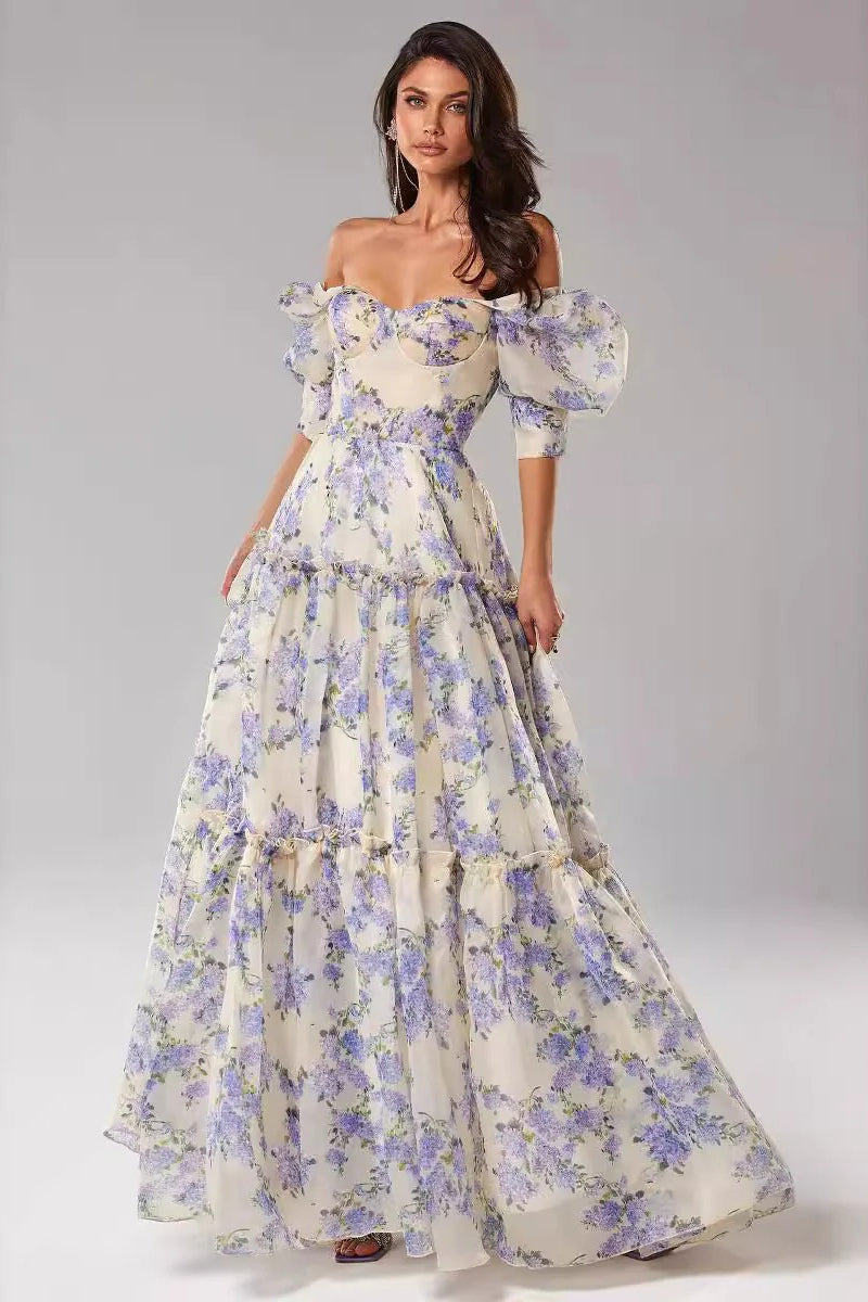 Isabelle Floral Organza Maxi Dress Blue 4