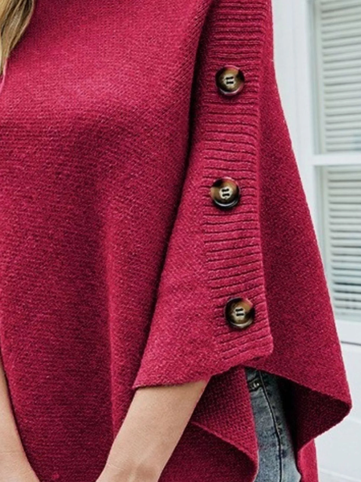 Margot Turtleneck Sweater Poncho in Red Gray 8