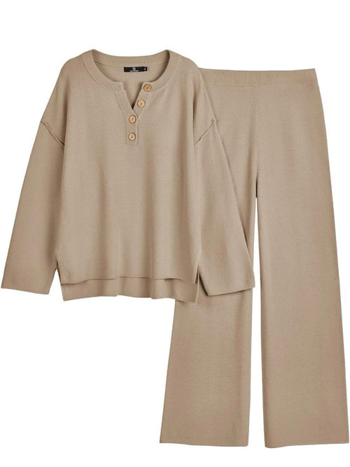 Adelaide Waffle Knit Wide-Leg Lounge Pants Cream 1