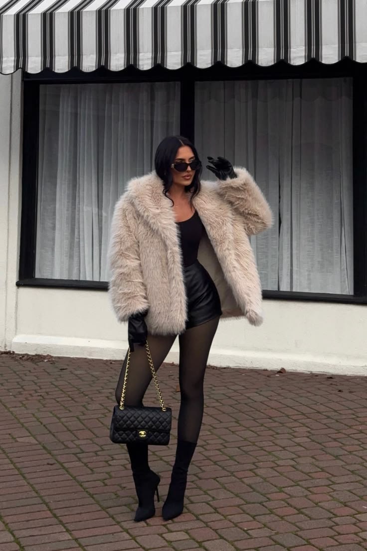 Dune Faux Fur Coat in Stone Multi 1