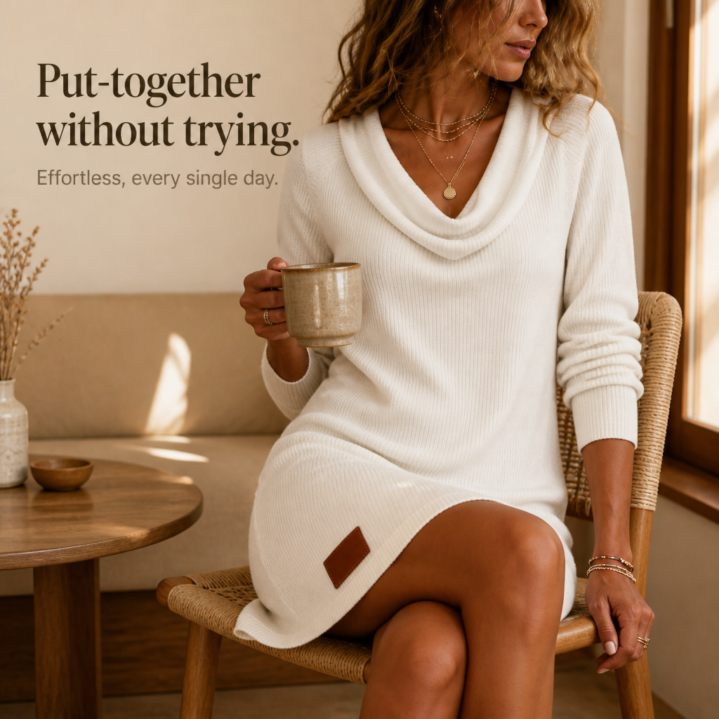 Margot Ribbed Knit Sweater Dress in White Gray 10