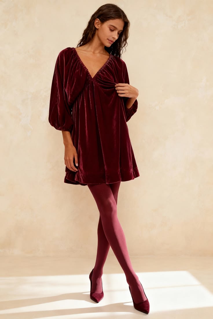 Portia Velvet Mini Dress Wine 1