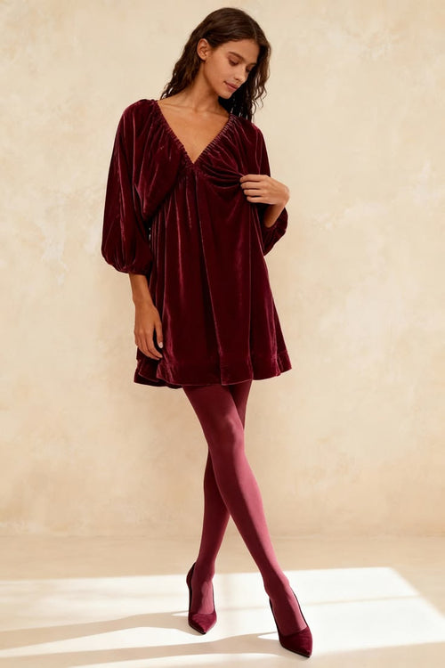 Portia Velvet Mini Dress Wine 1