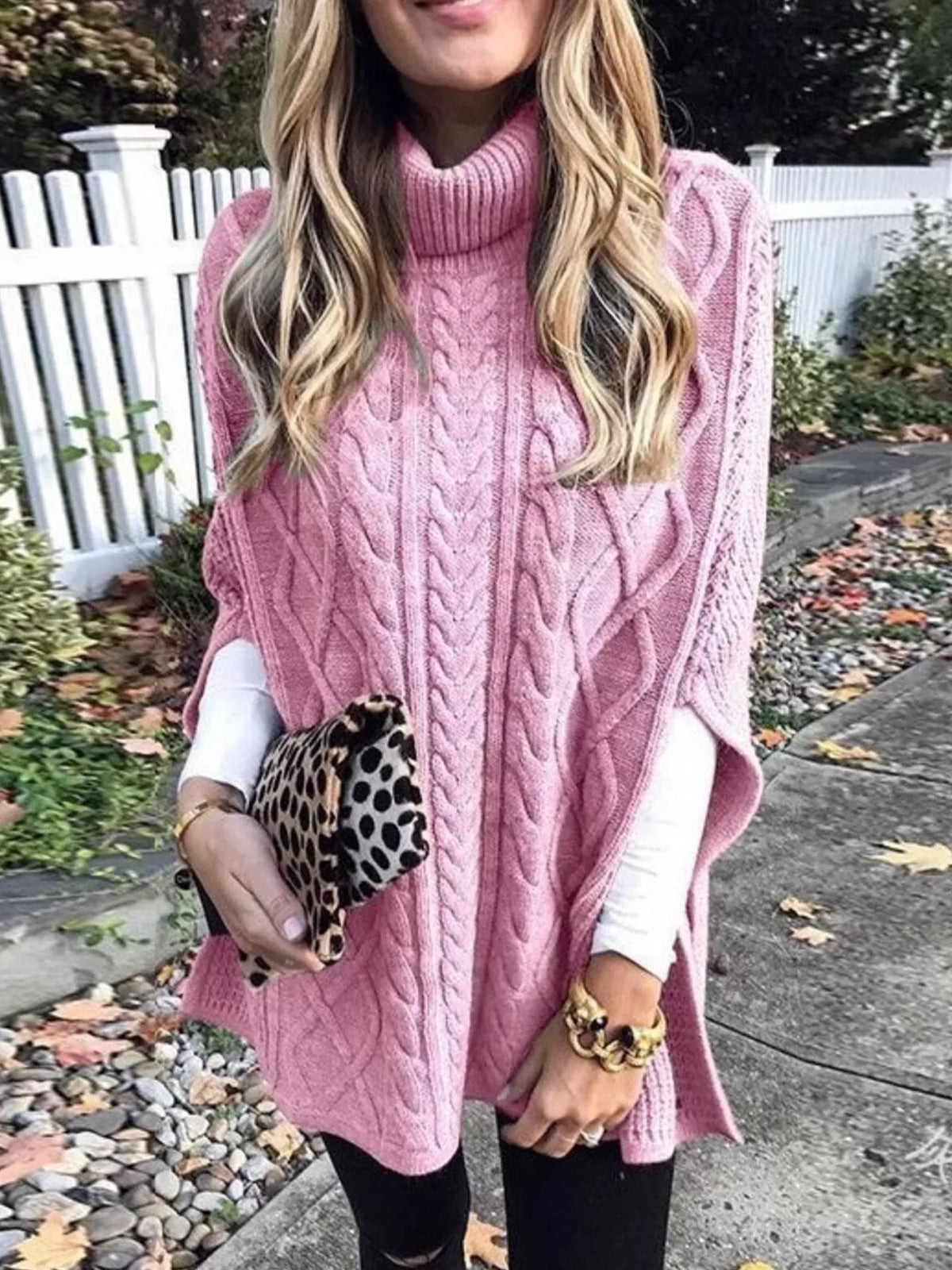 Margot Turtleneck Sweater Poncho Apricot 1