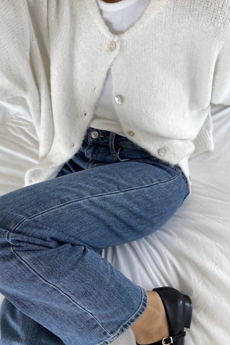 Margot Cardigan in Soft Gray White 4