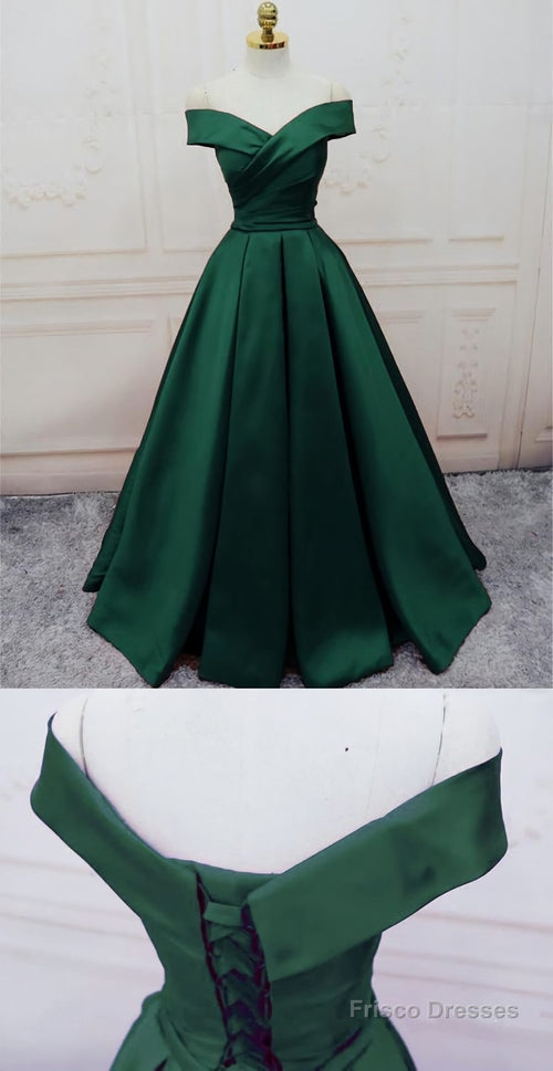 Valentina Off-Shoulder Satin Maxi Dress Emerald 1