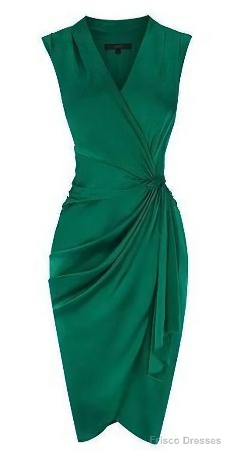 Veronica A-Line Satin Dress in Emerald Picture Color 1