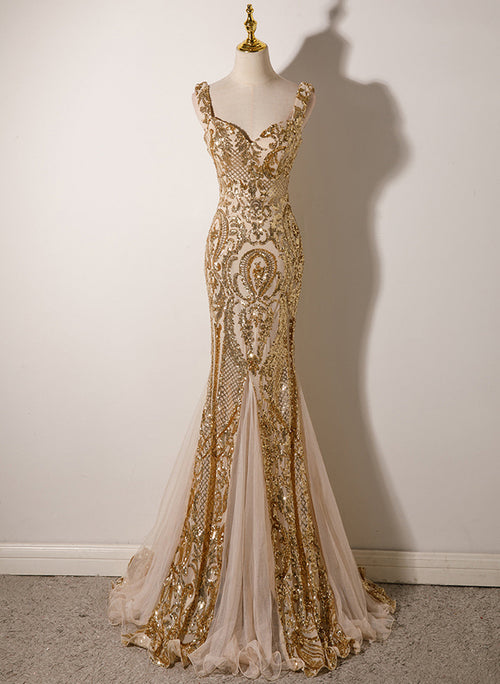 Celeste Sequin Mermaid Gown Champagne 1
