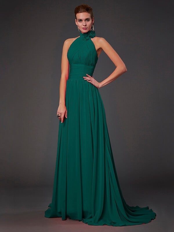 Isabelle Halter Chiffon Bridesmaid Dress Made Flower Long Chiffon Bridesmaid Dresses 10