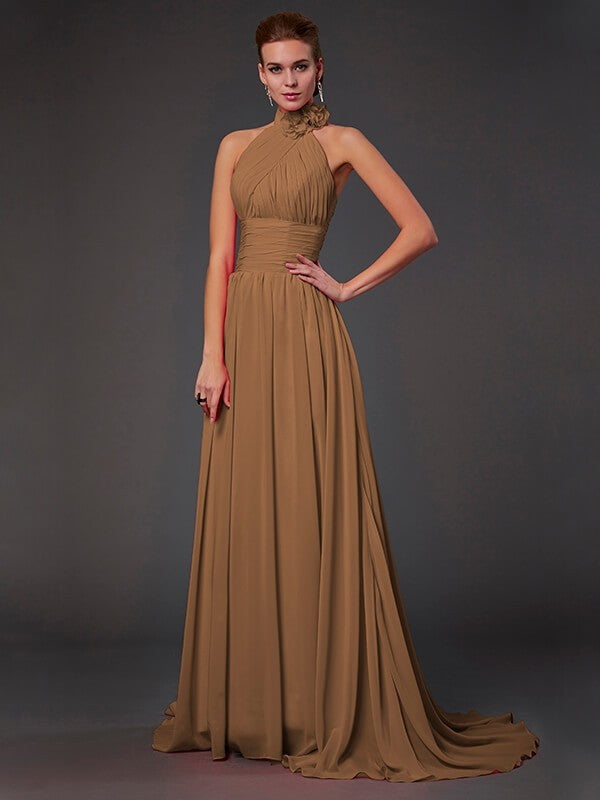 Isabelle Halter Chiffon Bridesmaid Dress Made Flower Long Chiffon Bridesmaid Dresses 2