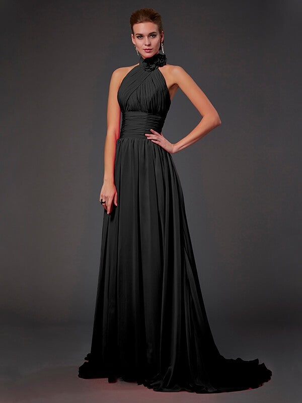 Isabelle Halter Chiffon Bridesmaid Dress Made Flower Long Chiffon Bridesmaid Dresses 3