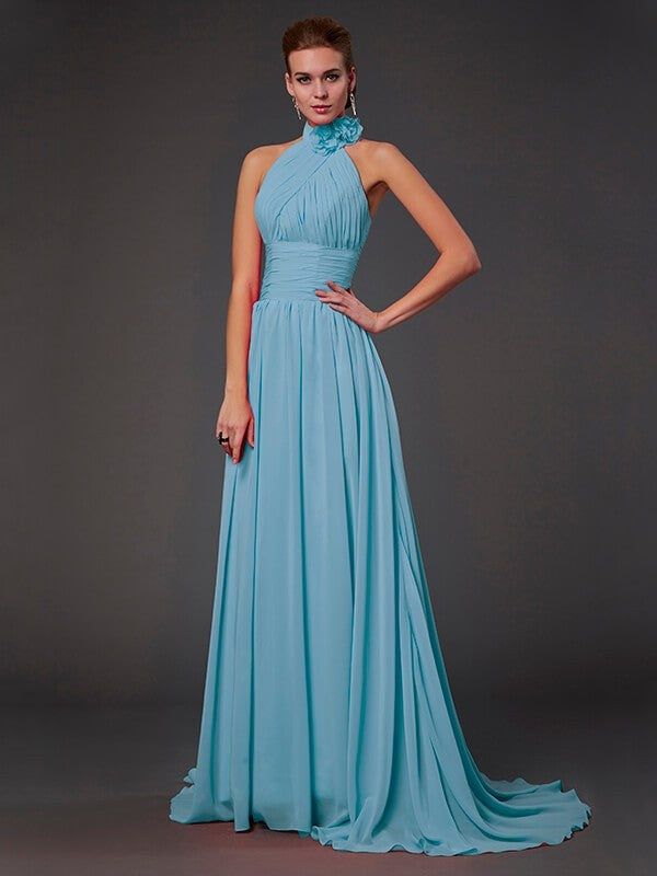 Isabelle Halter Chiffon Bridesmaid Dress Made Flower Long Chiffon Bridesmaid Dresses 4