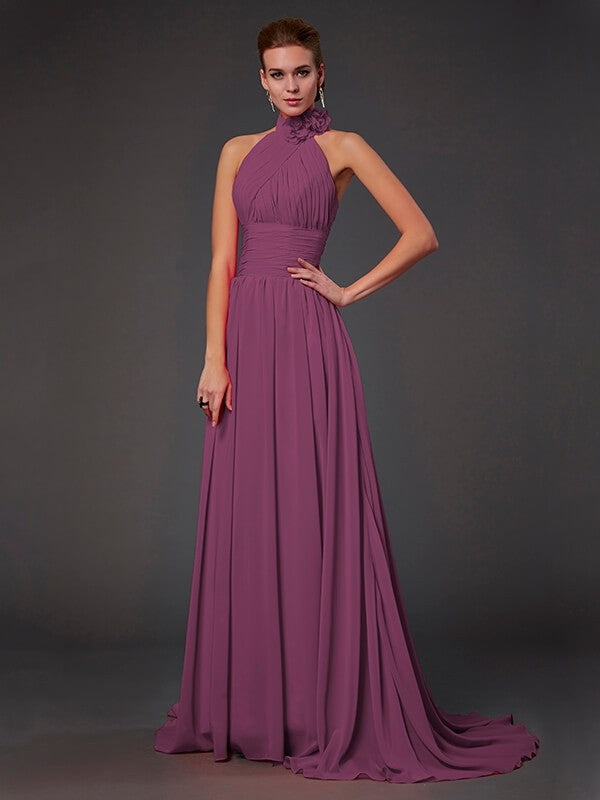 Isabelle Halter Chiffon Bridesmaid Dress Made Flower Long Chiffon Bridesmaid Dresses 5