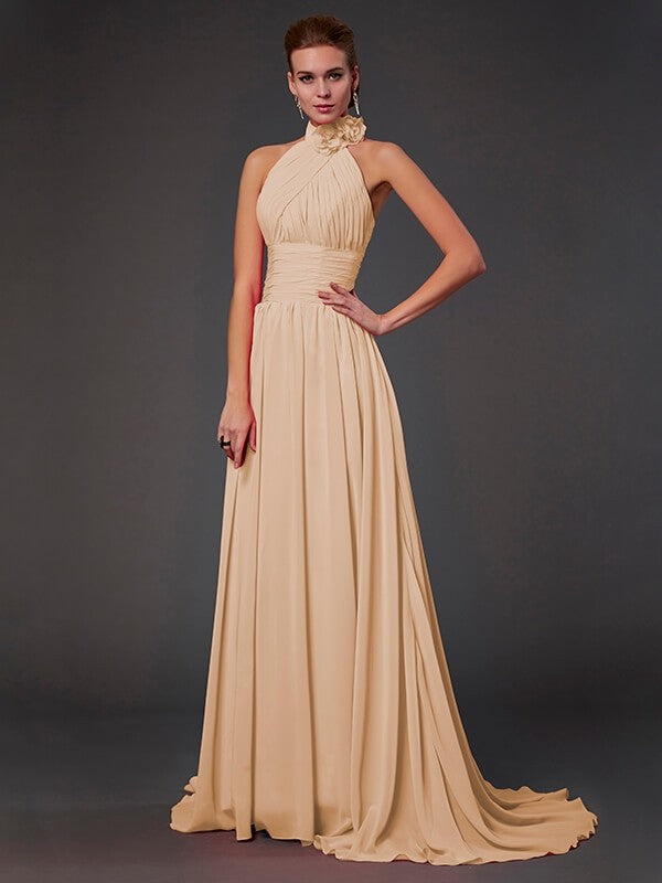 Isabelle Halter Chiffon Bridesmaid Dress Made Flower Long Chiffon Bridesmaid Dresses 6
