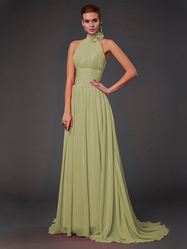 Isabelle Halter Chiffon Bridesmaid Dress Made Flower Long Chiffon Bridesmaid Dresses 7