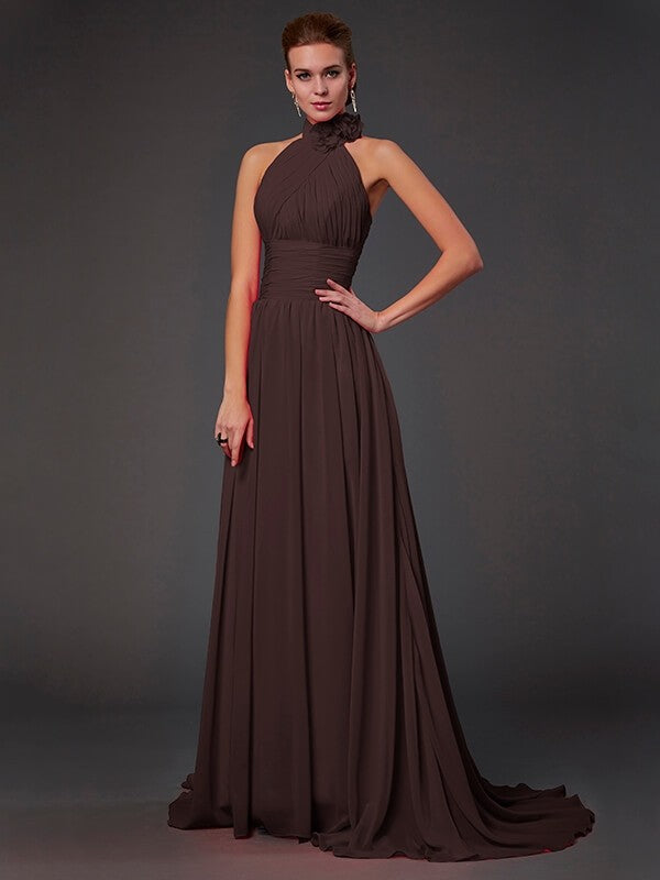 Isabelle Halter Chiffon Bridesmaid Dress Made Flower Long Chiffon Bridesmaid Dresses 8