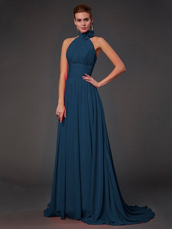 Isabelle Halter Chiffon Bridesmaid Dress Made Flower Long Chiffon Bridesmaid Dresses 9