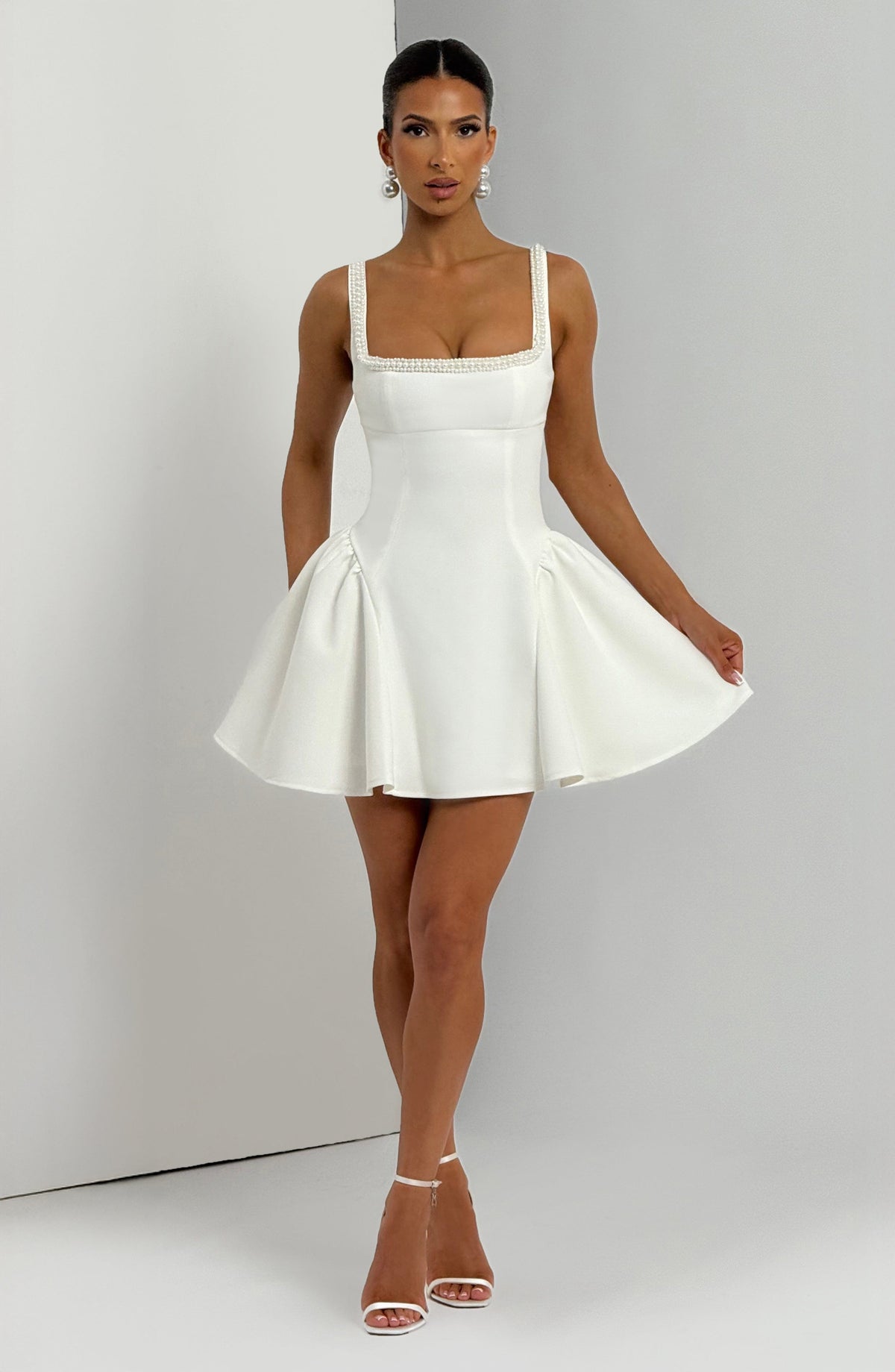 Christie Satin Mini Dress in Ivory Ivory 7
