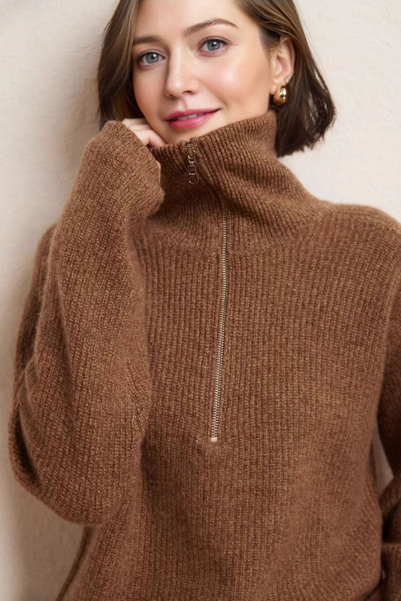 Margot Cashmere Half-Zip Turtleneck Camel 5