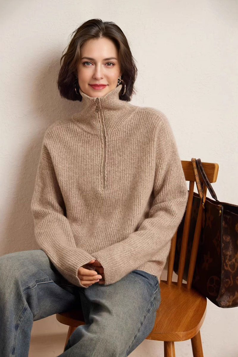Margot Cashmere Half-Zip Turtleneck Camel 7
