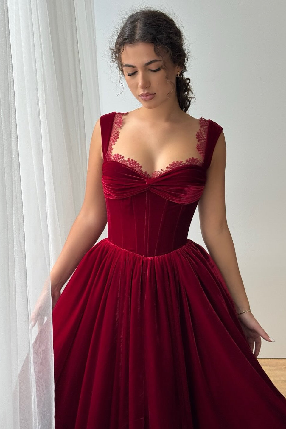 Manon A-Line Velvet Prom Dress Burgundy 2
