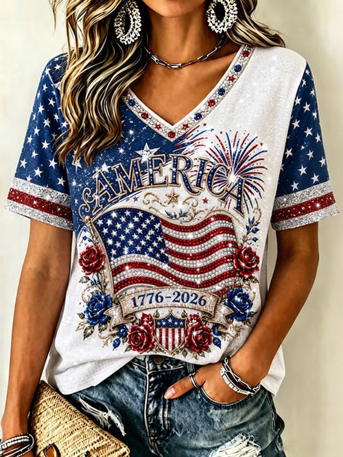 Margot Flag Print V-Neck Shirt Dress shirt 1