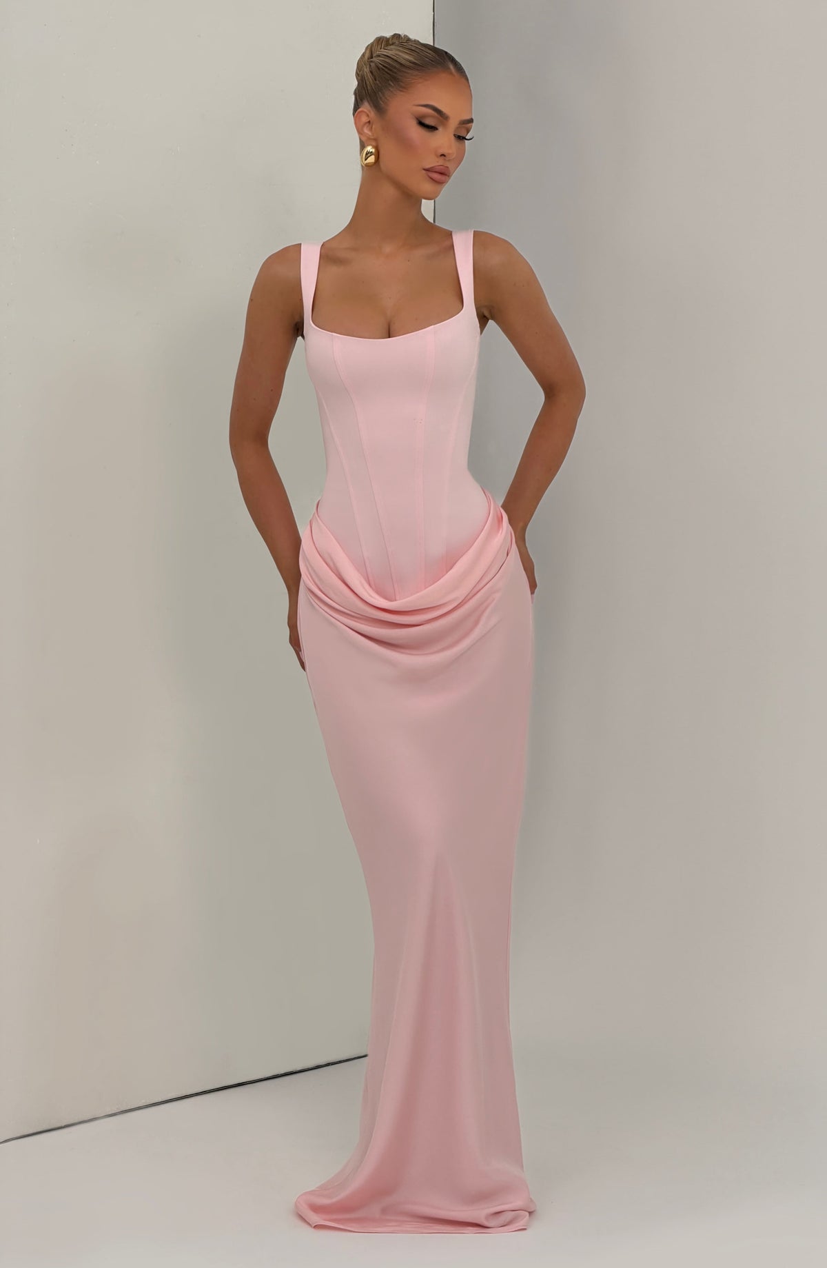 Cornelia Satin Maxi Dress in Black Blush 5
