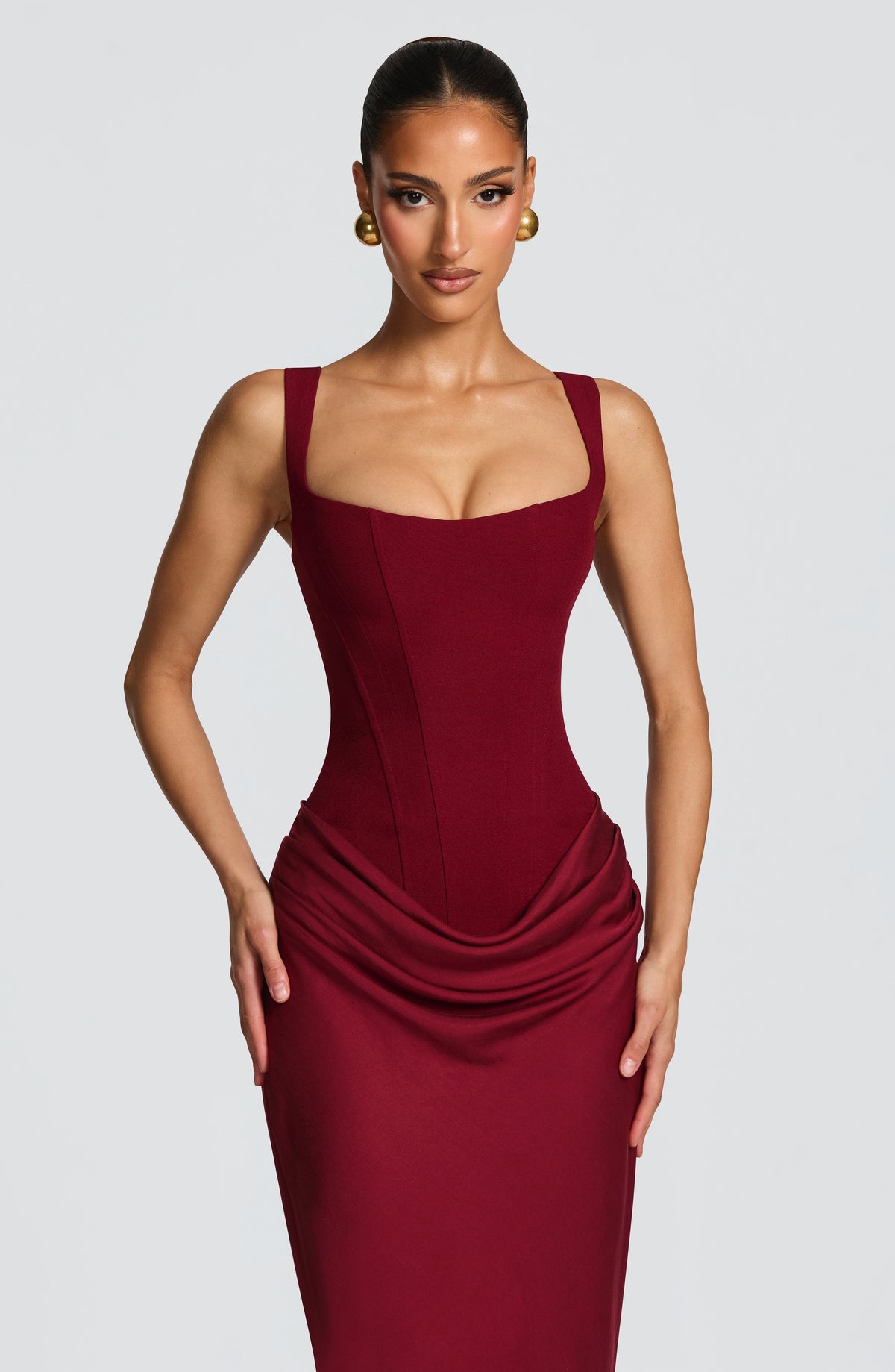 Cornelia Satin Maxi Dress in Black Burgundy 6