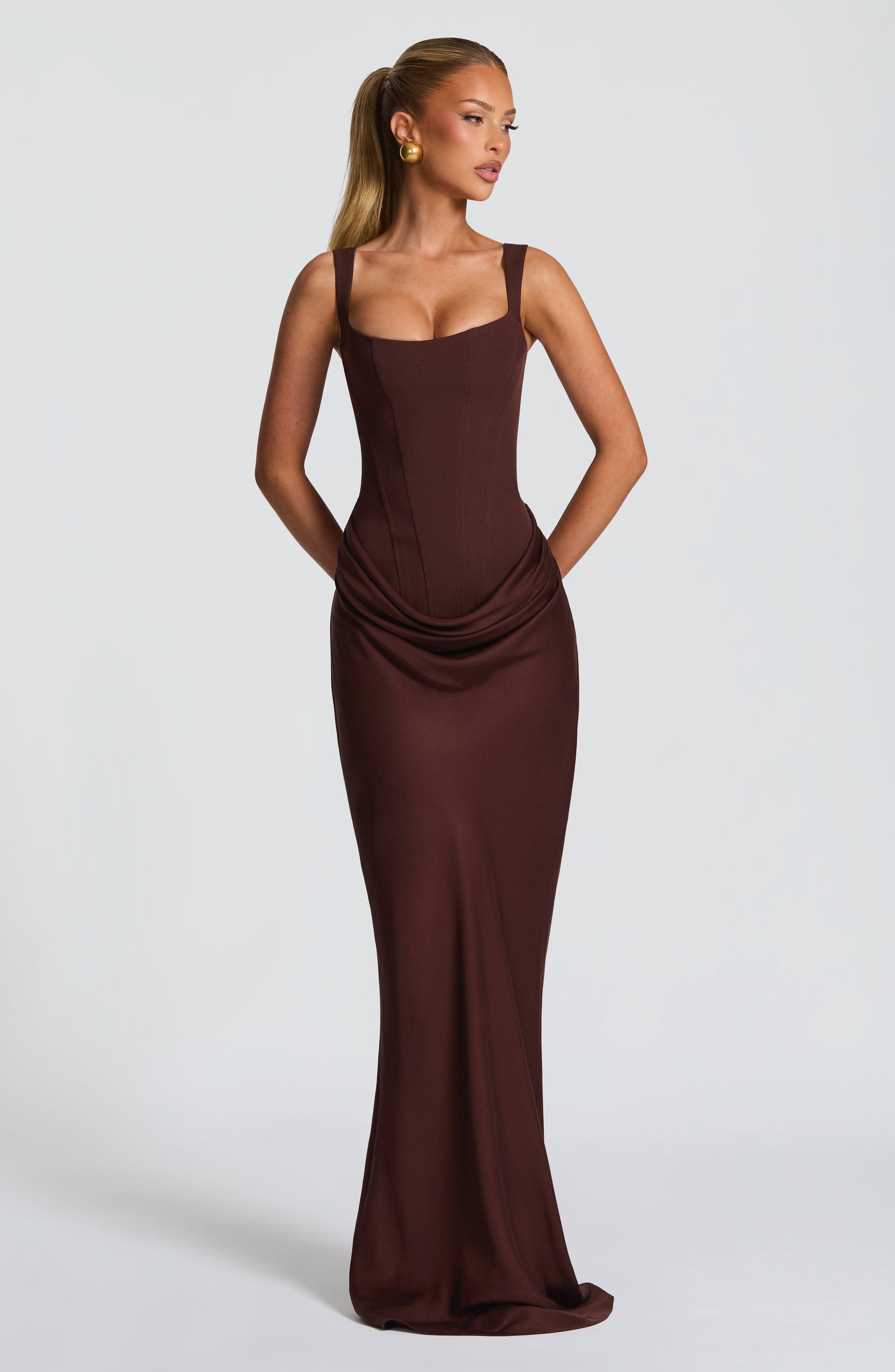 Cornelia Burgundy Maxi Dress Plum Brown 8