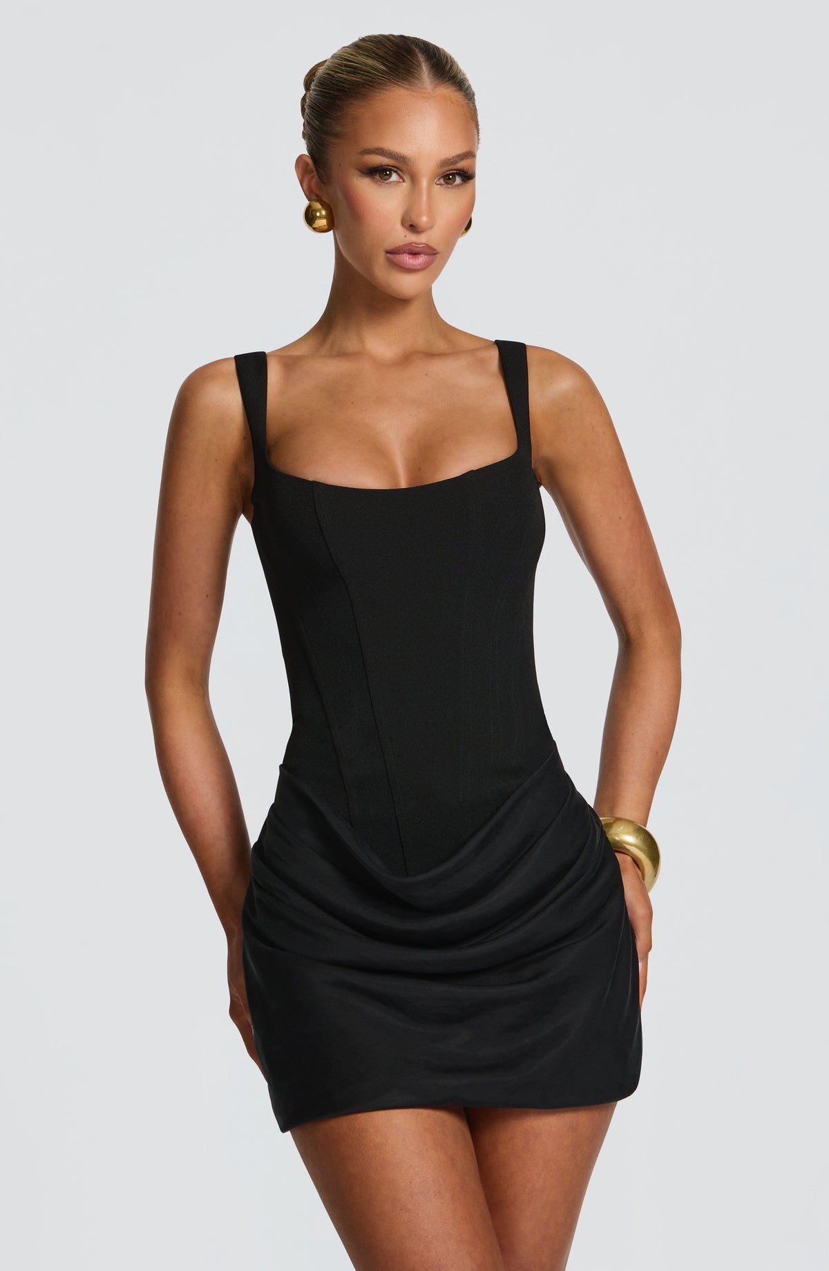 Cornelia Satin Mini Dress Black 1