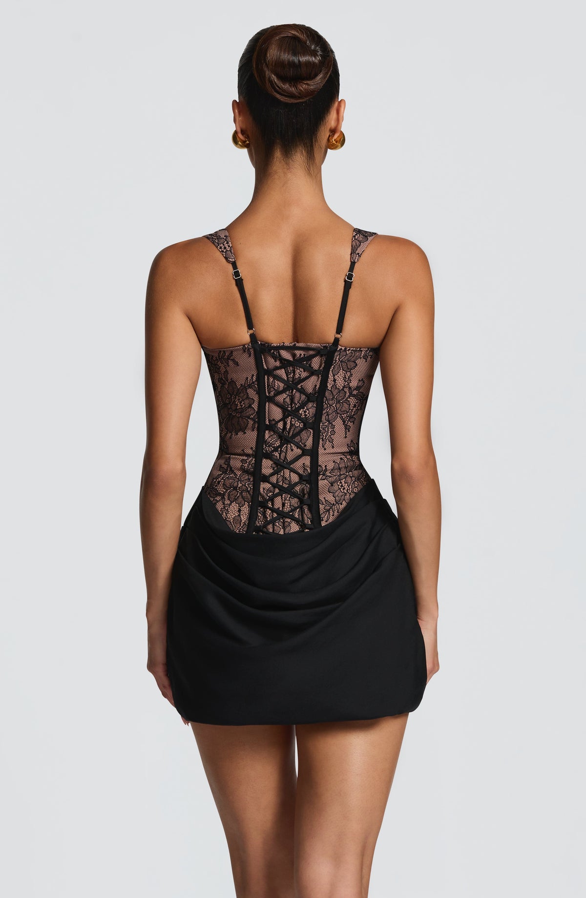 Cornelia Satin Mini Dress Black Lace 2