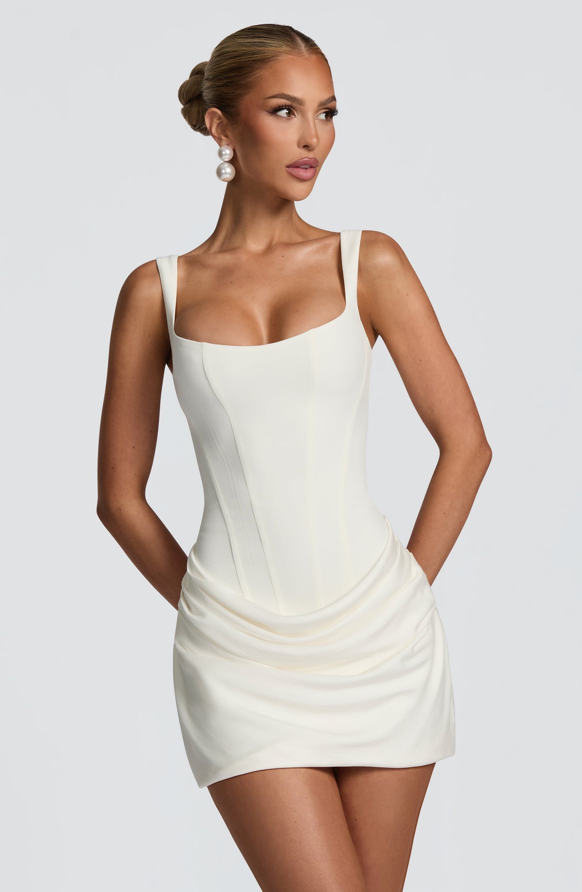 Cornelia Satin Mini Dress Ivory 1