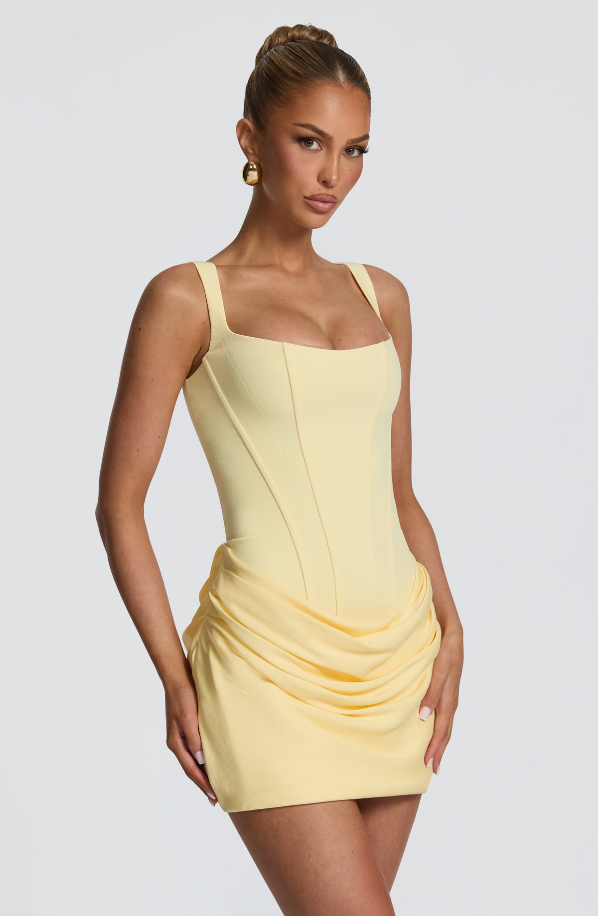 Cornelia Satin Mini Dress Lemon 3