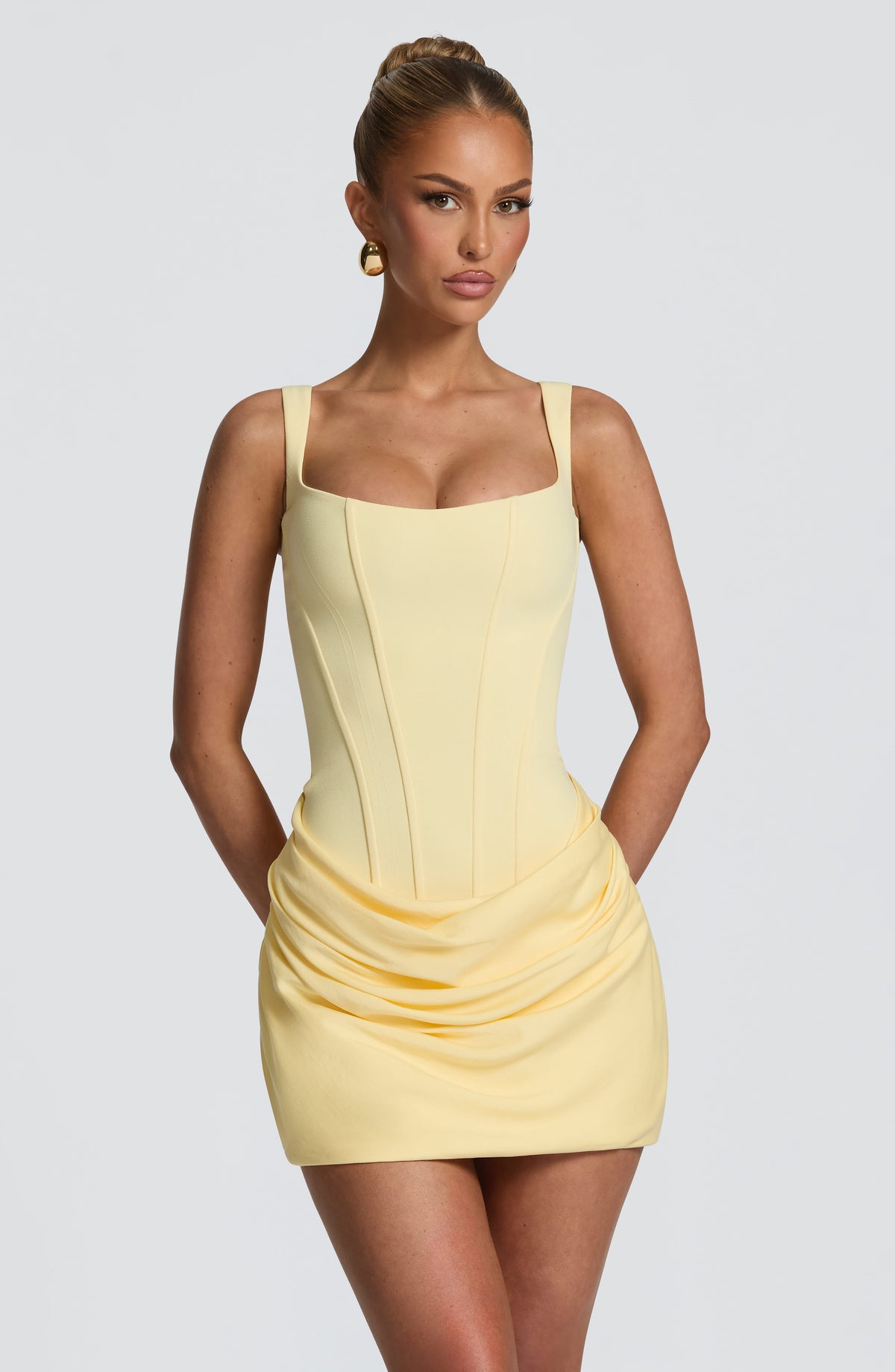 Cornelia Satin Mini Dress Lemon 1