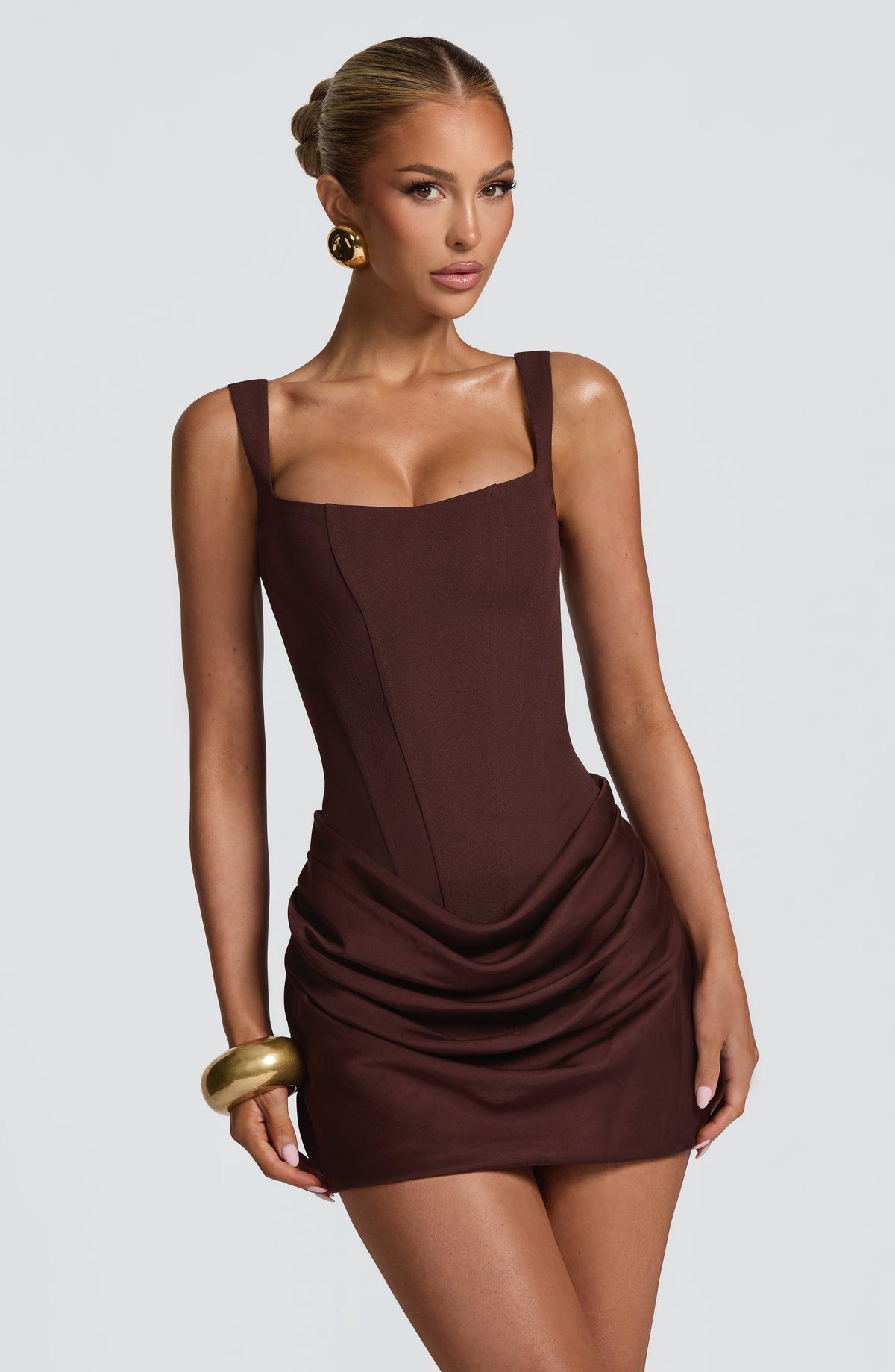 Cornelia Satin Mini Dress Plum Brown 4