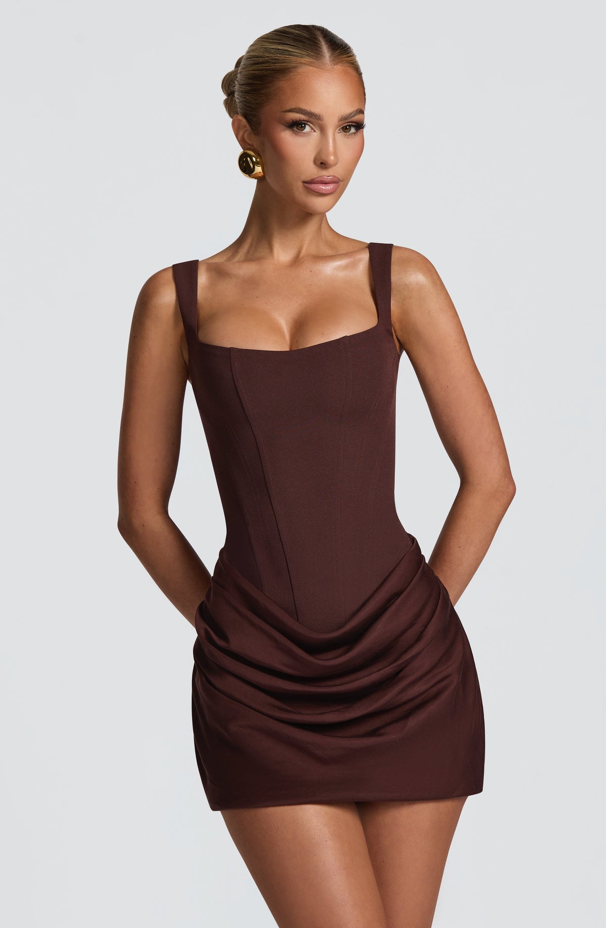 Cornelia Satin Mini Dress Plum Brown 1