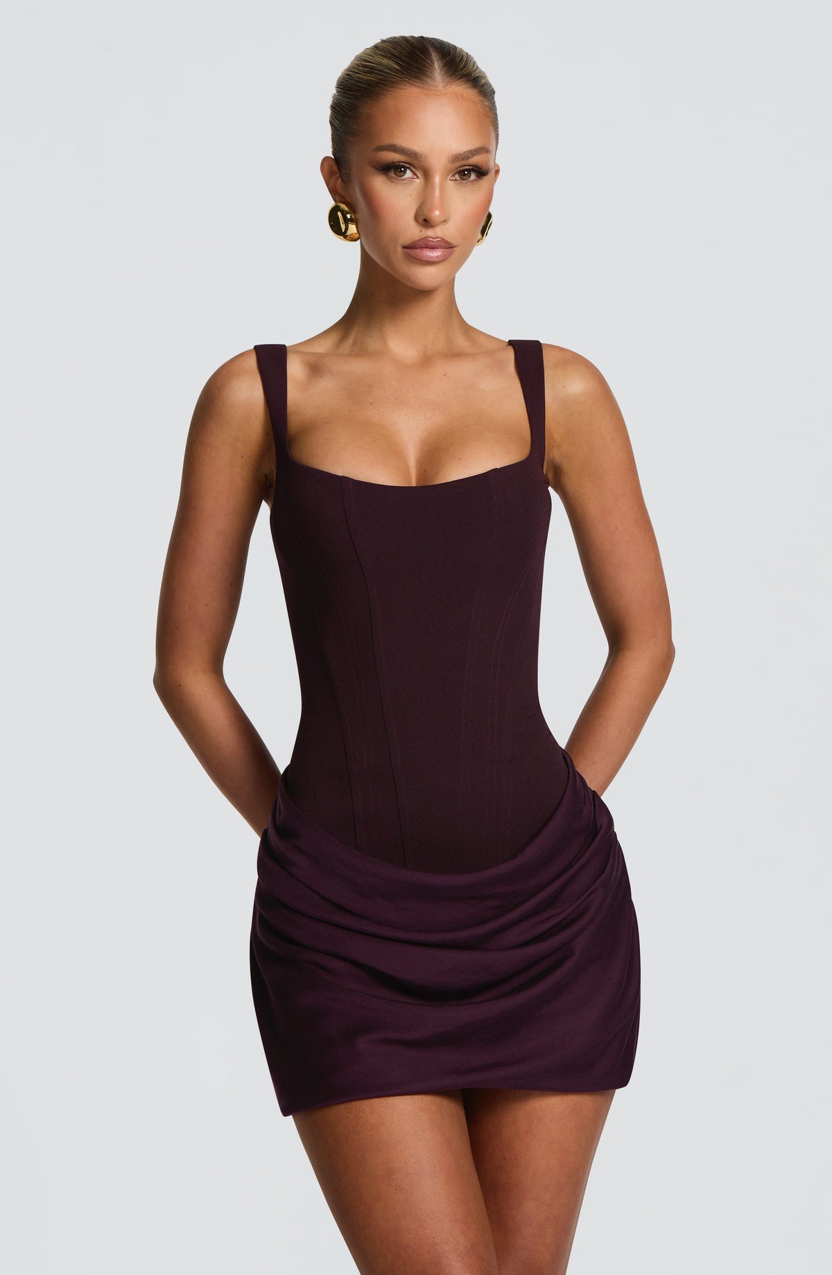 Cornelia Satin Mini Dress Plum 1