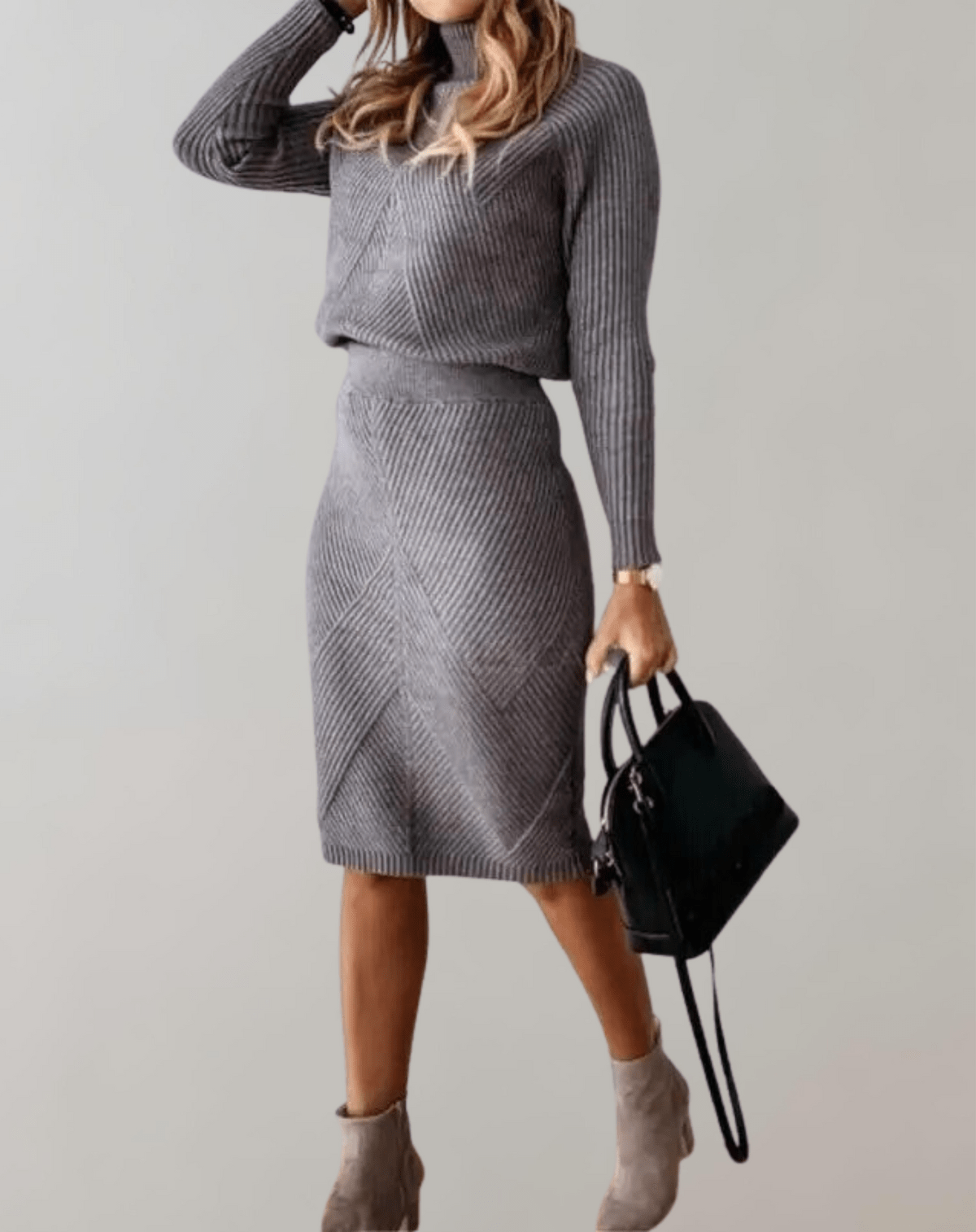 Valentina Ribbed Knit Midi Dress Dark Grey 9