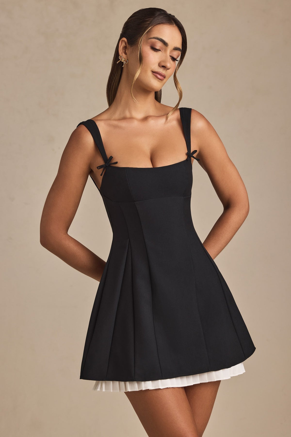 Renata Pleated A-Line Mini Dress Black 1